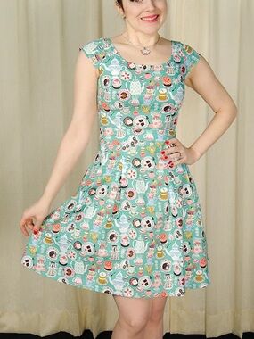 Retrolicious 50s Mad tea party pinup rockabilly green novelty mini dress